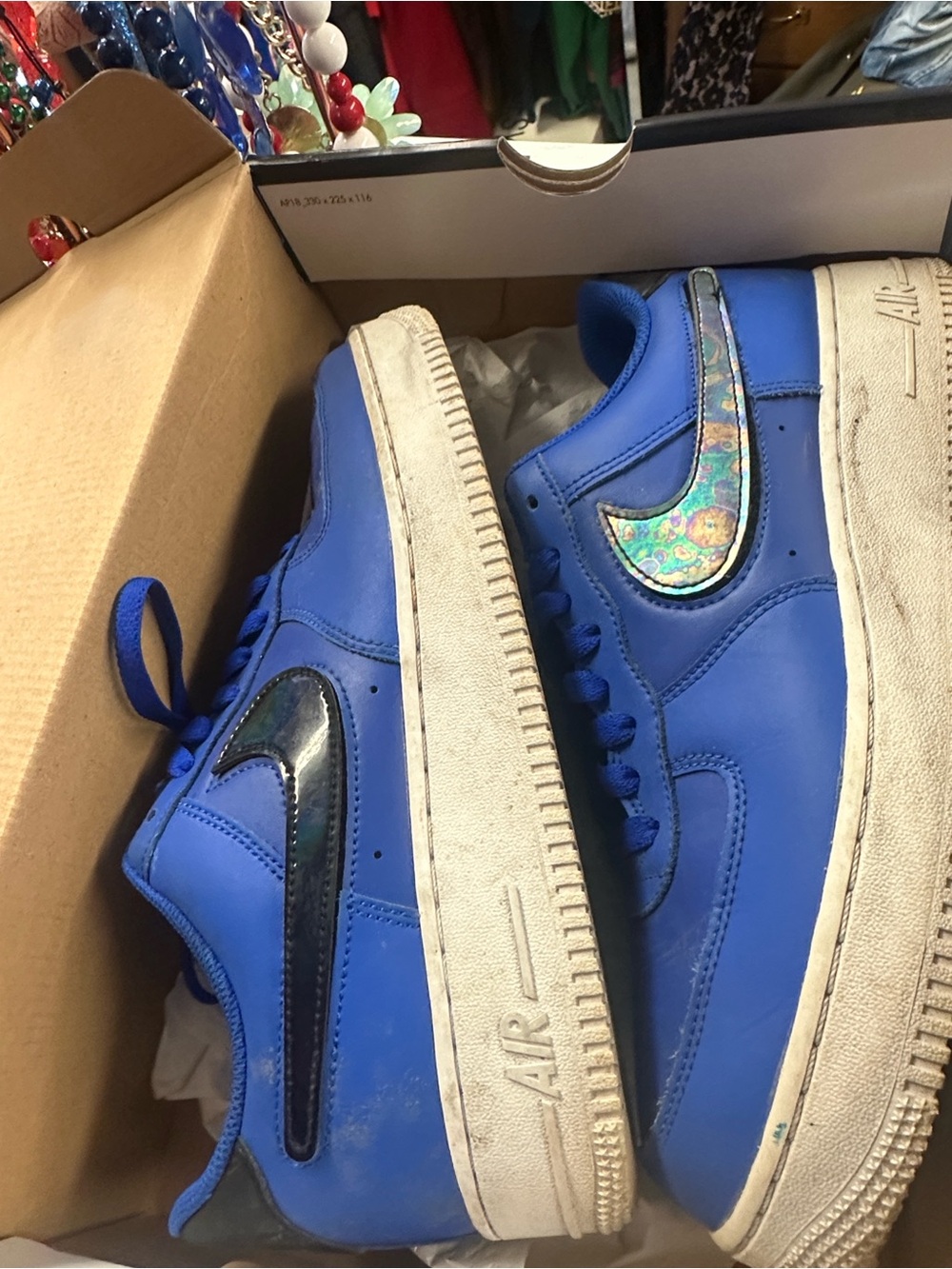 Nike Men’s Royal Blue Low-Top Sneakers with Iridescent Swoosh